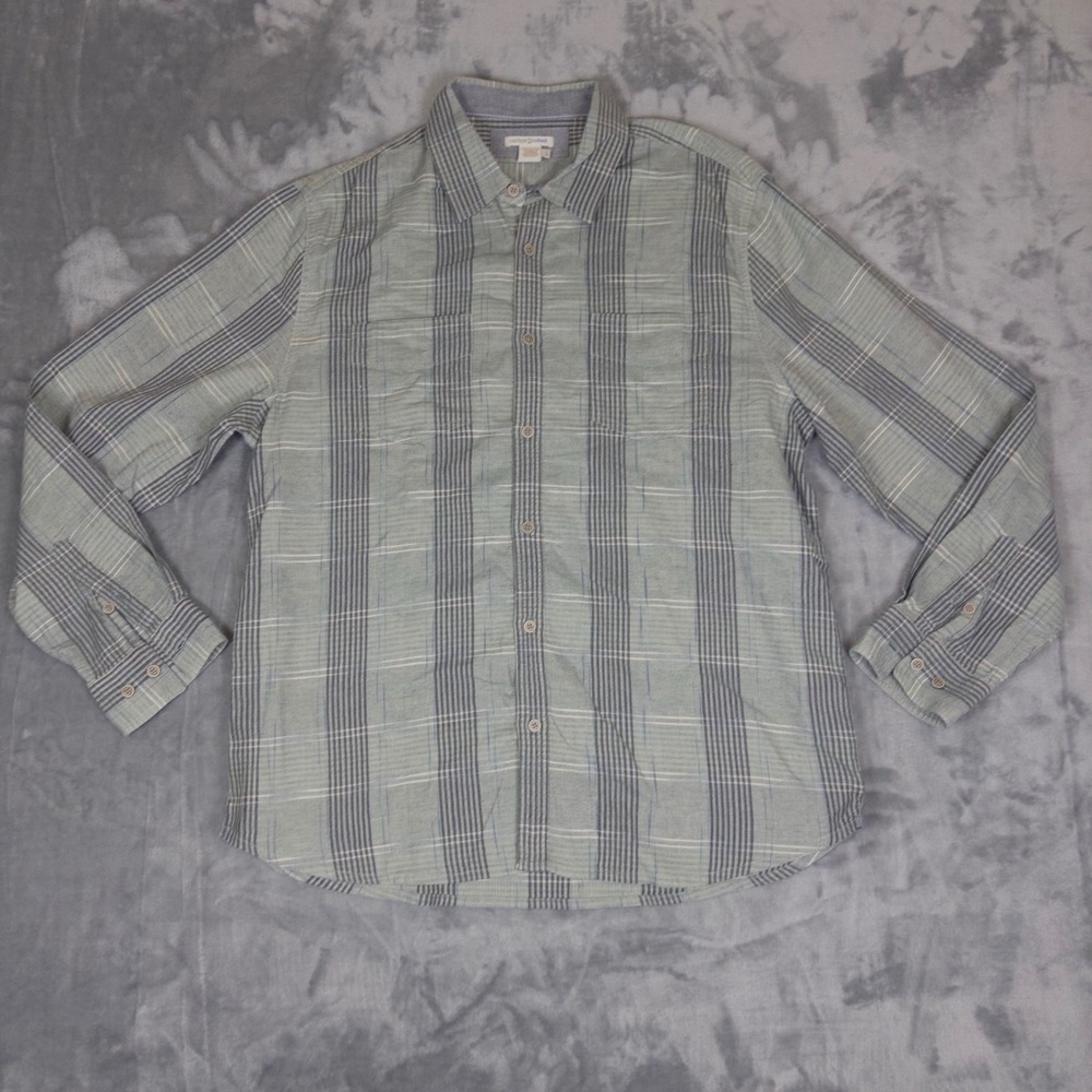 Carbon 2 Cobalt Button Down Shirt Mens Large Green Blue Plaid Striped Cotton L